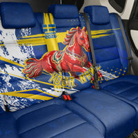 Personalized Sweden Dala Horse Soccer 2026 Back Car Seat Cover Grunge Swedish Flag Brush Strokes