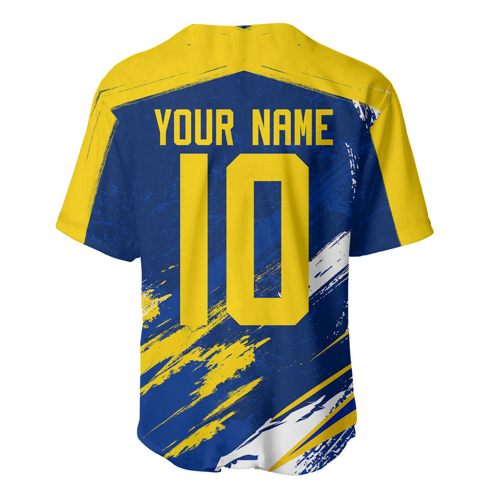Personalized Sweden Dala Horse Soccer 2026 Baseball Jersey Grunge Swedish Flag Brush Strokes