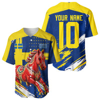 Personalized Sweden Dala Horse Soccer 2026 Baseball Jersey Grunge Swedish Flag Brush Strokes
