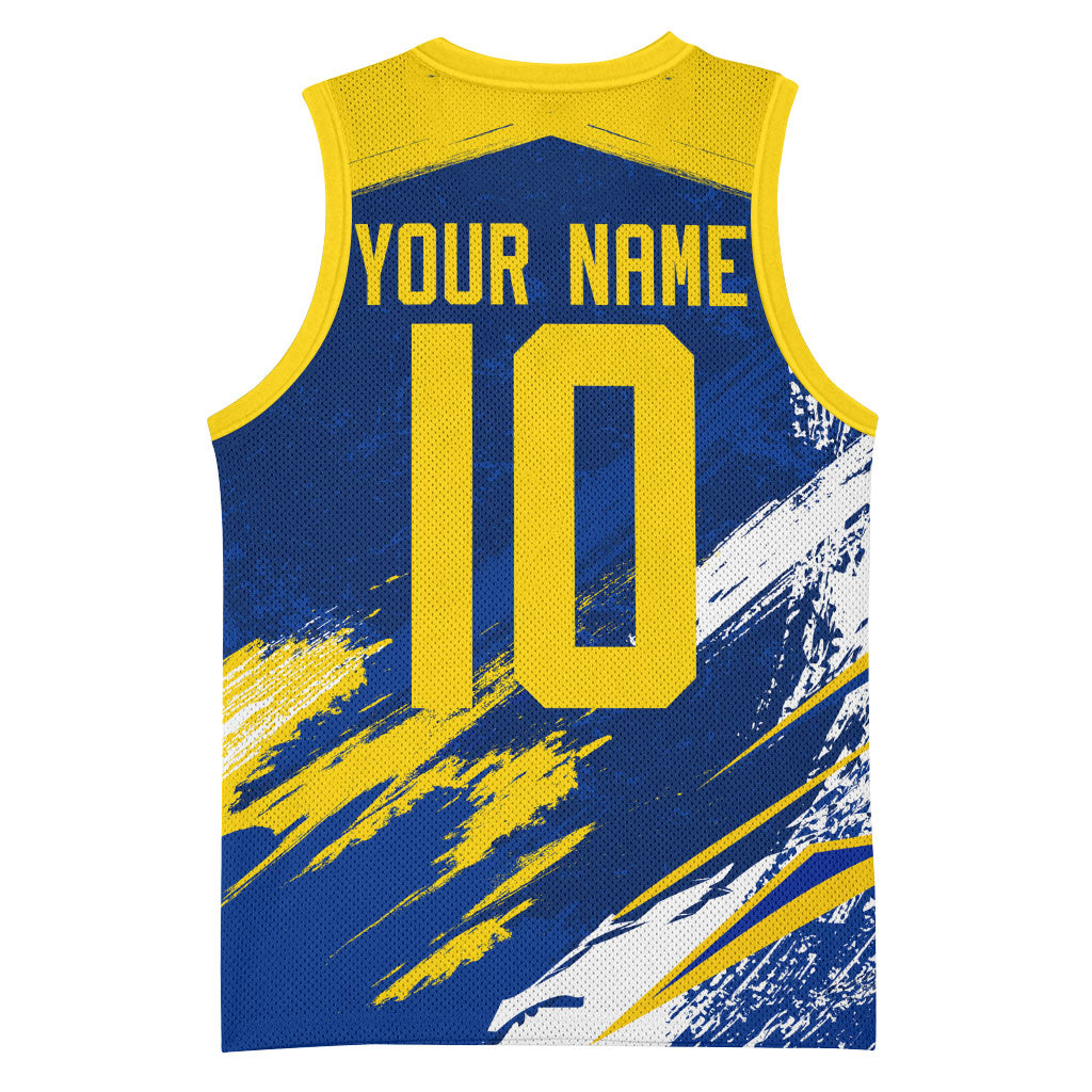 Personalized Sweden Dala Horse Soccer 2026 Basketball Jersey Grunge Swedish Flag Brush Strokes