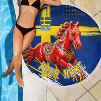 Personalized Sweden Dala Horse Soccer 2026 Beach Blanket Grunge Swedish Flag Brush Strokes