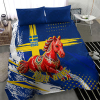 Personalized Sweden Dala Horse Soccer 2026 Bedding Set Grunge Swedish Flag Brush Strokes