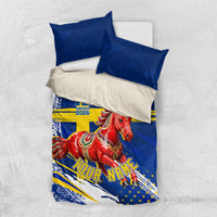 Personalized Sweden Dala Horse Soccer 2026 Bedding Set Grunge Swedish Flag Brush Strokes