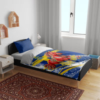 Personalized Sweden Dala Horse Soccer 2026 Bedding Set Grunge Swedish Flag Brush Strokes