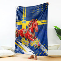 Personalized Sweden Dala Horse Soccer 2026 Blanket Grunge Swedish Flag Brush Strokes