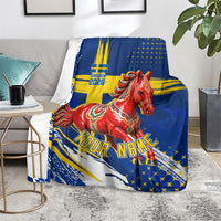 Personalized Sweden Dala Horse Soccer 2026 Blanket Grunge Swedish Flag Brush Strokes