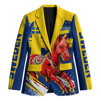 Personalized Sweden Dala Horse Soccer 2026 Blazer Grunge Swedish Flag Brush Strokes