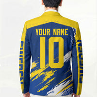 Personalized Sweden Dala Horse Soccer 2026 Blazer Grunge Swedish Flag Brush Strokes