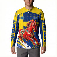 Personalized Sweden Dala Horse Soccer 2026 Button Sweatshirt Grunge Swedish Flag Brush Strokes