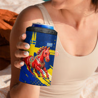Personalized Sweden Dala Horse Soccer 2026 4 in 1 Can Cooler Tumbler Grunge Swedish Flag Brush Strokes
