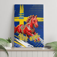 Personalized Sweden Dala Horse Soccer 2026 Canvas Wall Art Grunge Swedish Flag Brush Strokes