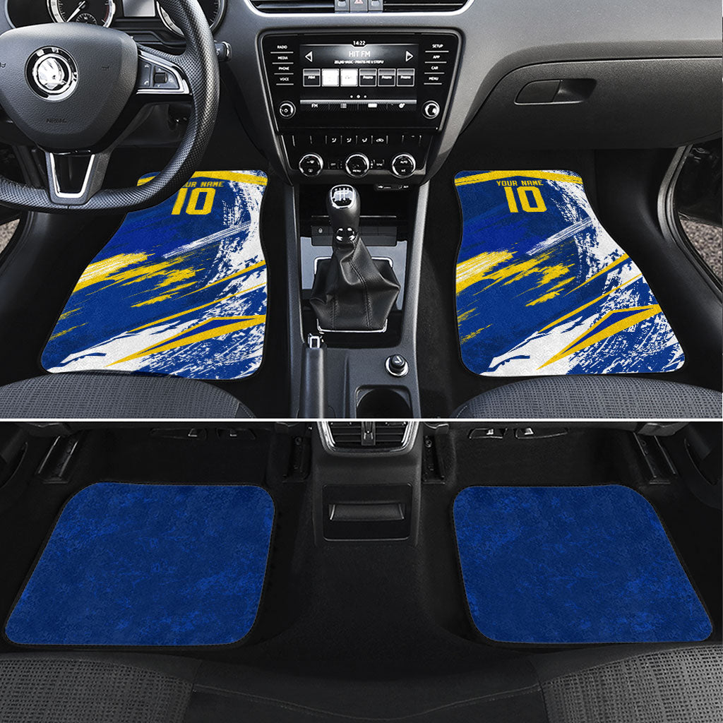 Personalized Sweden Dala Horse Soccer 2026 Car Mats Grunge Swedish Flag Brush Strokes