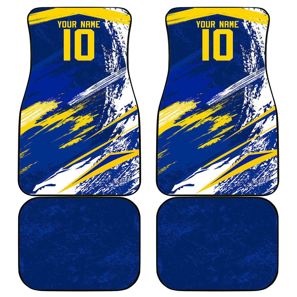 Personalized Sweden Dala Horse Soccer 2026 Car Mats Grunge Swedish Flag Brush Strokes