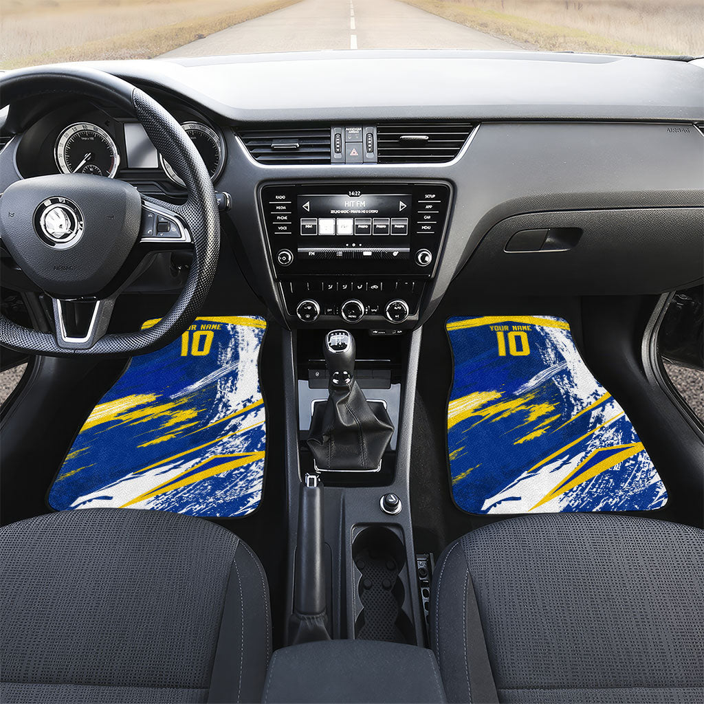 Personalized Sweden Dala Horse Soccer 2026 Car Mats Grunge Swedish Flag Brush Strokes