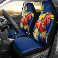 Personalized Sweden Dala Horse Soccer 2026 Car Seat Cover Grunge Swedish Flag Brush Strokes
