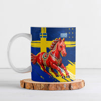 Personalized Sweden Dala Horse Soccer 2026 Ceramic Mug Grunge Swedish Flag Brush Strokes
