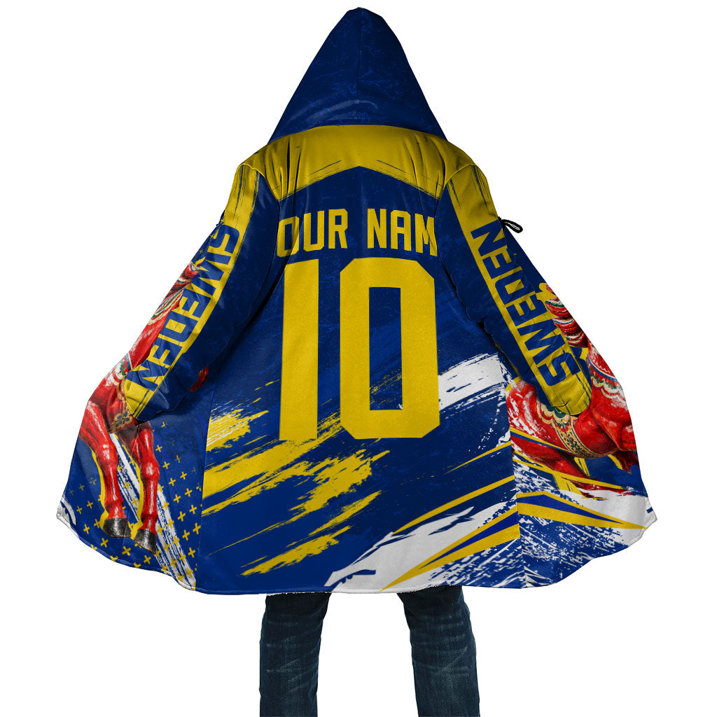 Personalized Sweden Dala Horse Soccer 2026 Cloak Grunge Swedish Flag Brush Strokes