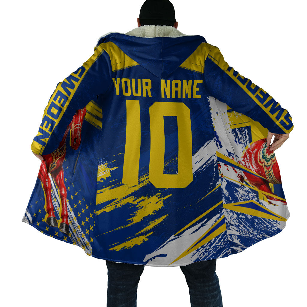 Personalized Sweden Dala Horse Soccer 2026 Cloak Grunge Swedish Flag Brush Strokes