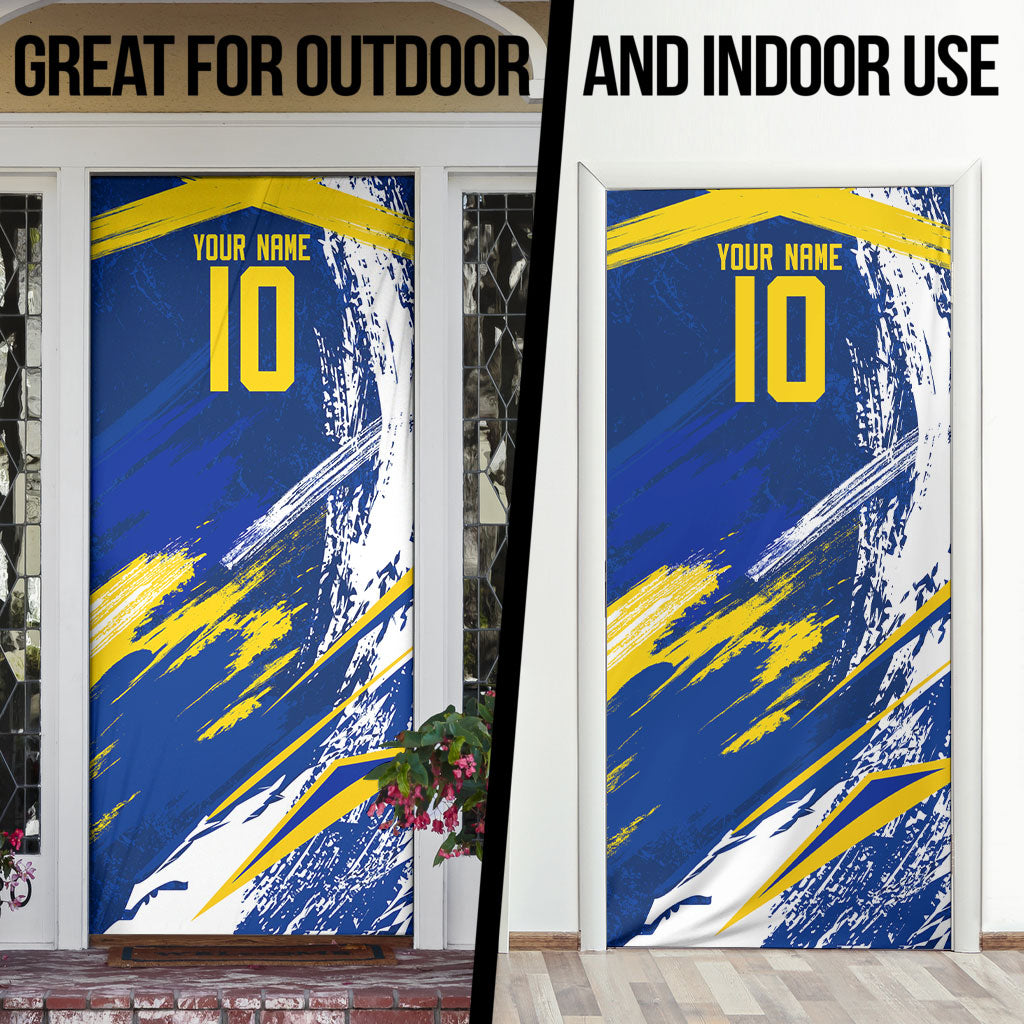 Personalized Sweden Dala Horse Soccer 2026 Door Cover Grunge Swedish Flag Brush Strokes