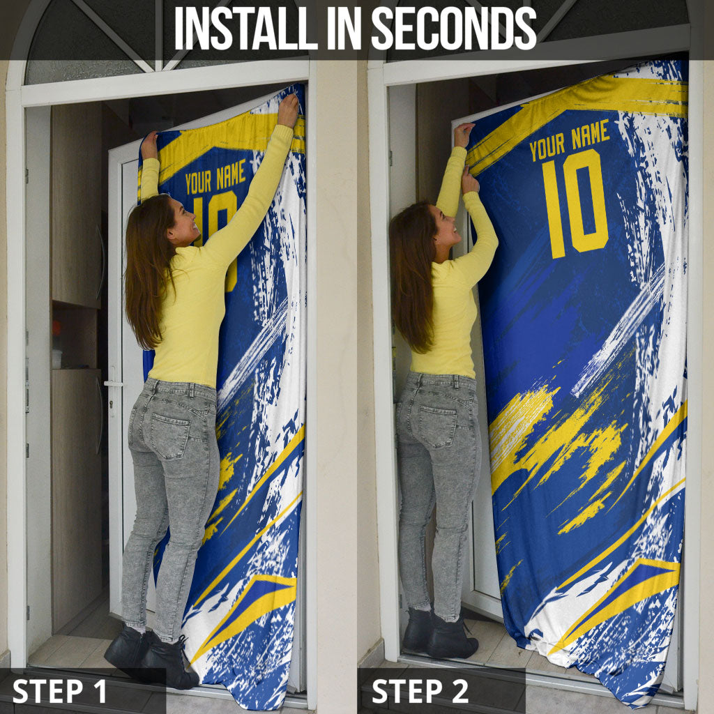Personalized Sweden Dala Horse Soccer 2026 Door Cover Grunge Swedish Flag Brush Strokes