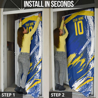 Personalized Sweden Dala Horse Soccer 2026 Door Cover Grunge Swedish Flag Brush Strokes