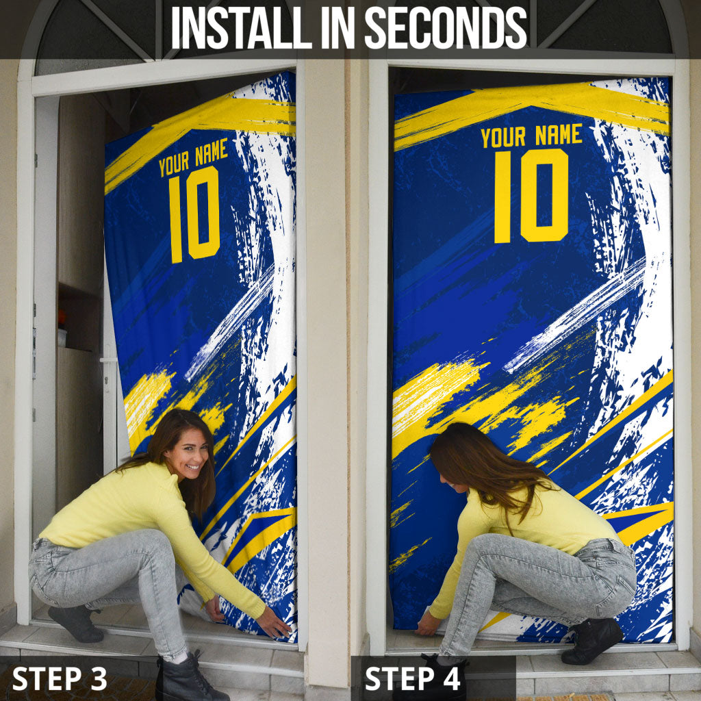 Personalized Sweden Dala Horse Soccer 2026 Door Cover Grunge Swedish Flag Brush Strokes