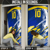 Personalized Sweden Dala Horse Soccer 2026 Door Cover Grunge Swedish Flag Brush Strokes