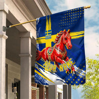 Personalized Sweden Dala Horse Soccer 2026 Garden Flag Grunge Swedish Flag Brush Strokes