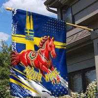 Personalized Sweden Dala Horse Soccer 2026 Garden Flag Grunge Swedish Flag Brush Strokes