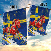 Personalized Sweden Dala Horse Soccer 2026 Garden Flag Grunge Swedish Flag Brush Strokes