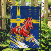 Personalized Sweden Dala Horse Soccer 2026 Garden Flag Grunge Swedish Flag Brush Strokes
