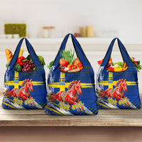 Personalized Sweden Dala Horse Soccer 2026 Grocery Bag Grunge Swedish Flag Brush Strokes