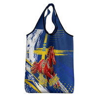 Personalized Sweden Dala Horse Soccer 2026 Grocery Bag Grunge Swedish Flag Brush Strokes