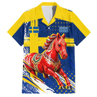 Personalized Sweden Dala Horse Soccer 2026 Hawaiian Shirt Grunge Swedish Flag Brush Strokes