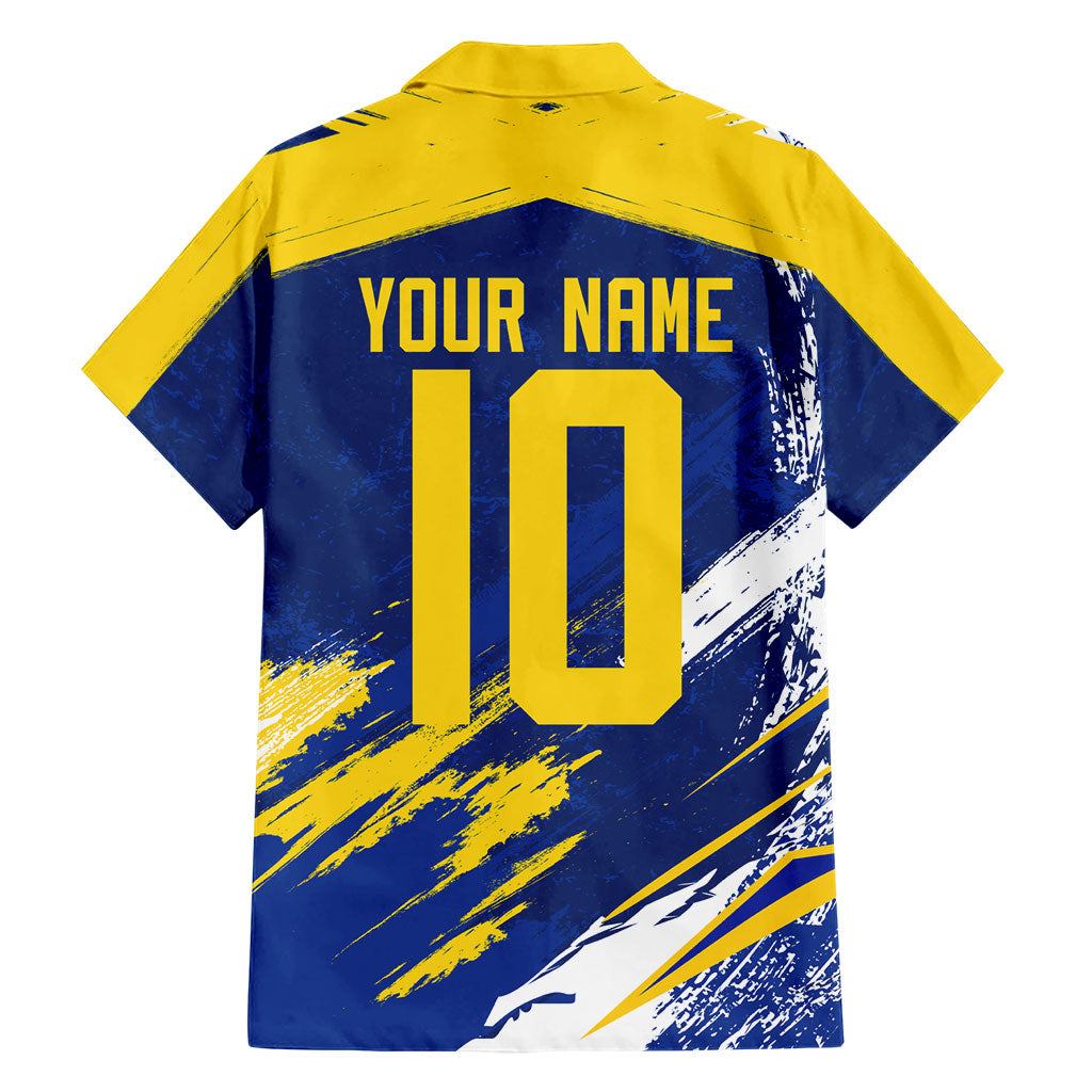 Personalized Sweden Dala Horse Soccer 2026 Hawaiian Shirt Grunge Swedish Flag Brush Strokes