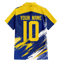Personalized Sweden Dala Horse Soccer 2026 Hawaiian Shirt Grunge Swedish Flag Brush Strokes