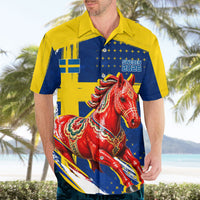 Personalized Sweden Dala Horse Soccer 2026 Hawaiian Shirt Grunge Swedish Flag Brush Strokes