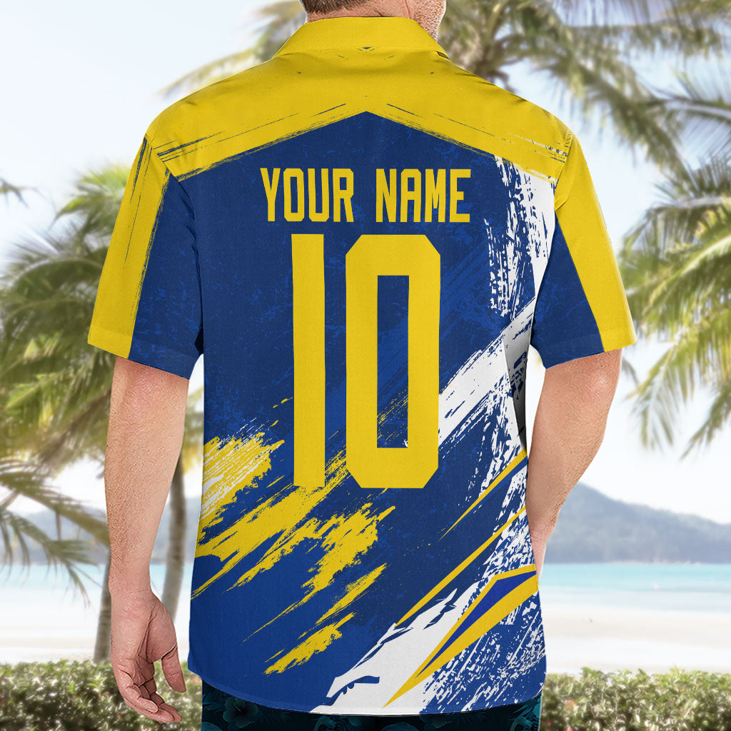 Personalized Sweden Dala Horse Soccer 2026 Hawaiian Shirt Grunge Swedish Flag Brush Strokes