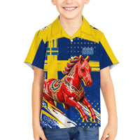 Personalized Sweden Dala Horse Soccer 2026 Hawaiian Shirt Grunge Swedish Flag Brush Strokes