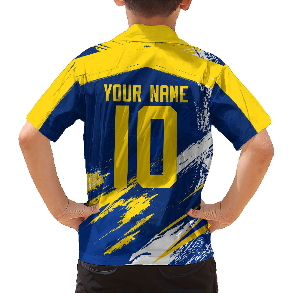 Personalized Sweden Dala Horse Soccer 2026 Hawaiian Shirt Grunge Swedish Flag Brush Strokes