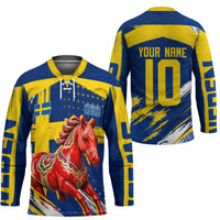 Personalized Sweden Dala Horse Soccer 2026 Hockey Jersey Grunge Swedish Flag Brush Strokes