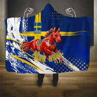 Personalized Sweden Dala Horse Soccer 2026 Hooded Blanket Grunge Swedish Flag Brush Strokes