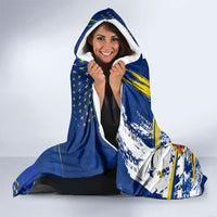 Personalized Sweden Dala Horse Soccer 2026 Hooded Blanket Grunge Swedish Flag Brush Strokes