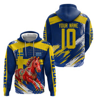 Personalized Sweden Dala Horse Soccer 2026 Hoodie Grunge Swedish Flag Brush Strokes