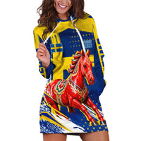 Personalized Sweden Dala Horse Soccer 2026 Hoodie Dress Grunge Swedish Flag Brush Strokes