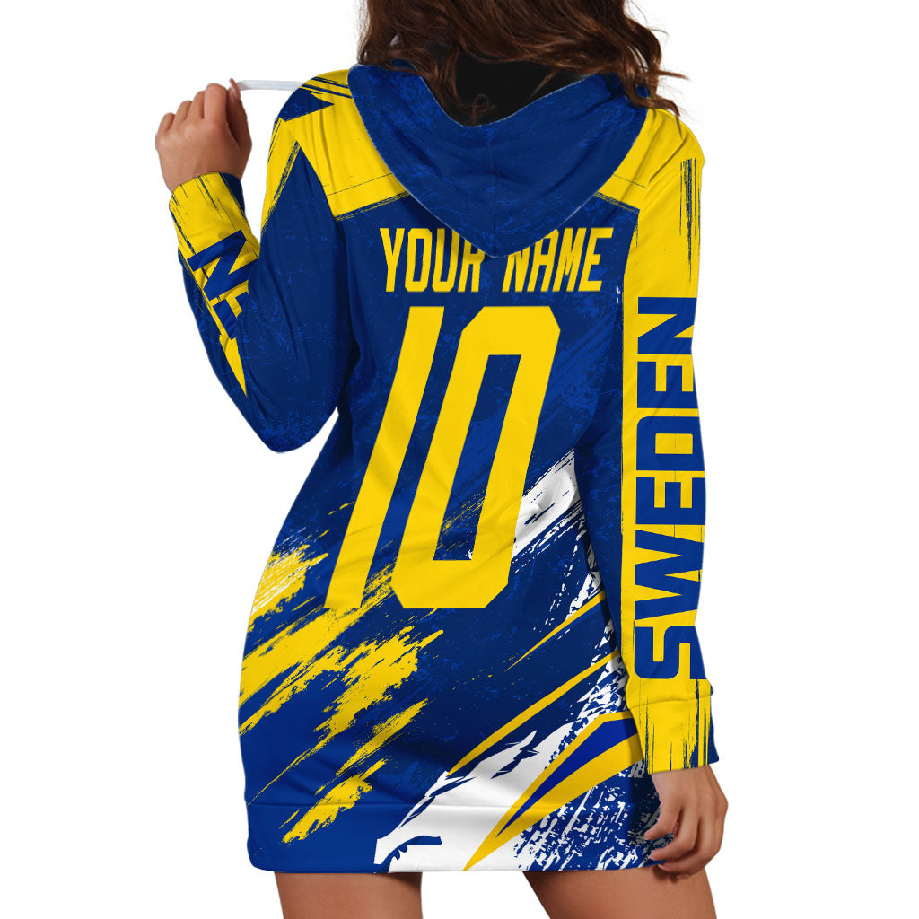 Personalized Sweden Dala Horse Soccer 2026 Hoodie Dress Grunge Swedish Flag Brush Strokes