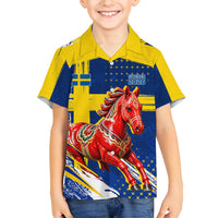 Personalized Sweden Dala Horse Soccer 2026 Kid Hawaiian Shirt Grunge Swedish Flag Brush Strokes