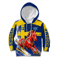Personalized Sweden Dala Horse Soccer 2026 Kid Hoodie Grunge Swedish Flag Brush Strokes