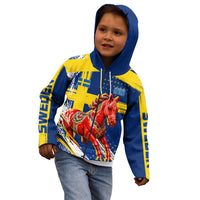 Personalized Sweden Dala Horse Soccer 2026 Kid Hoodie Grunge Swedish Flag Brush Strokes