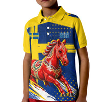 Personalized Sweden Dala Horse Soccer 2026 Kid Polo Shirt Grunge Swedish Flag Brush Strokes
